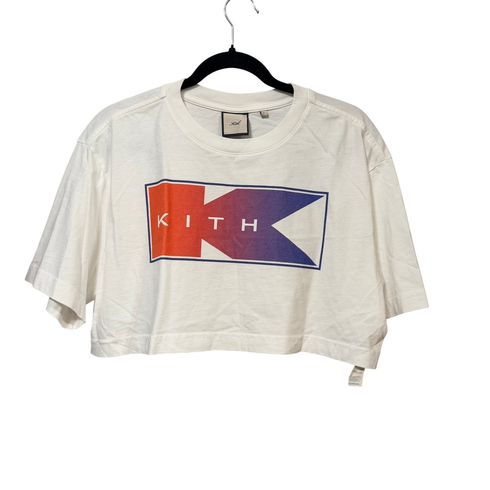 Kith Womens Graphic Cropped T-Shirt White Logo Gradient KHW030869 Size L